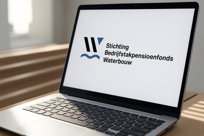 Laptop met logo Bedrijfstakpensioenfonds Waterbouw